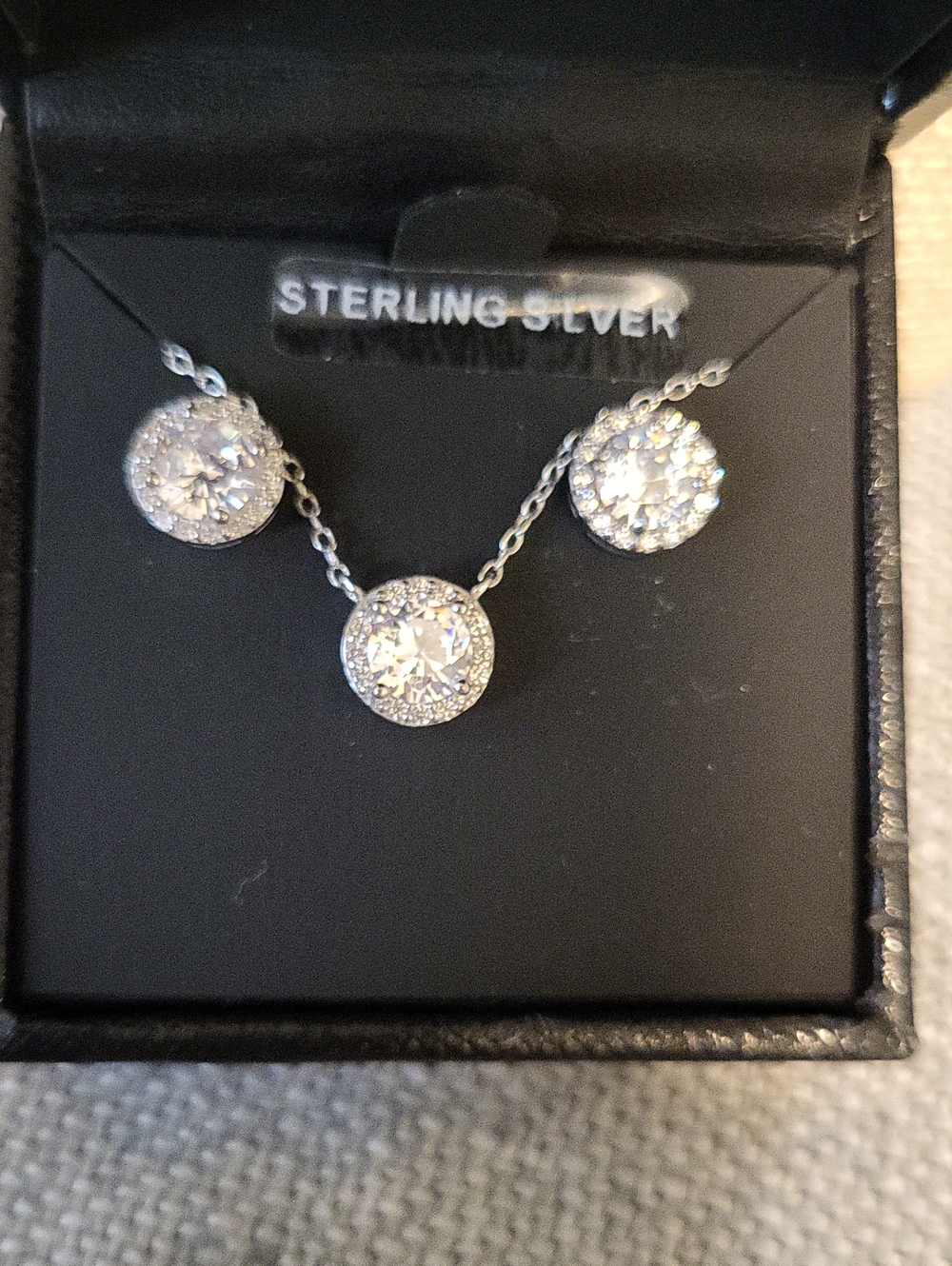 Macy's Fine Jewelry Sterling Silver White CZ Necklace and Earrings Set